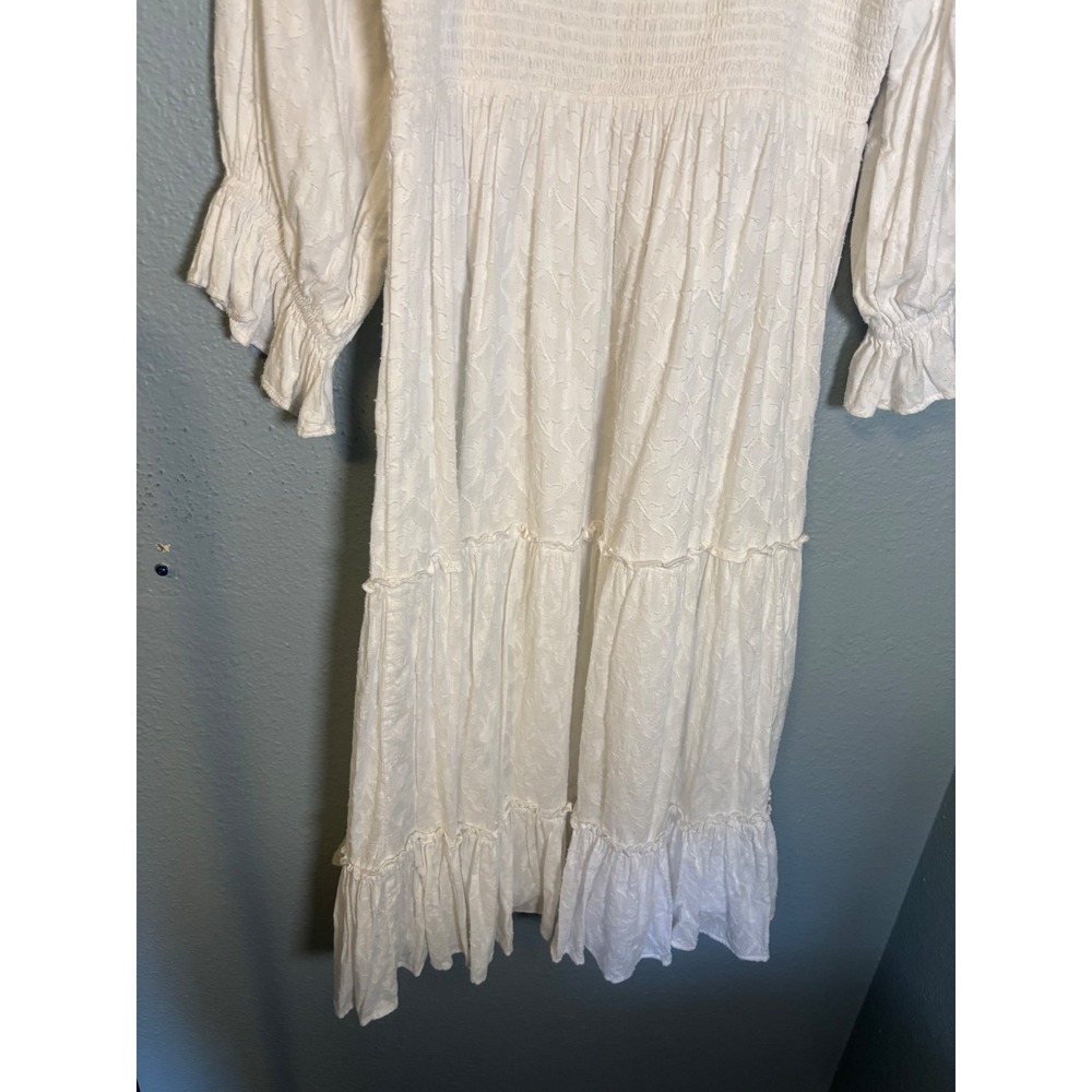 JessaKae Carefree White Cotton Midi Dress Smocked Size Medium - Picture 8 of 9